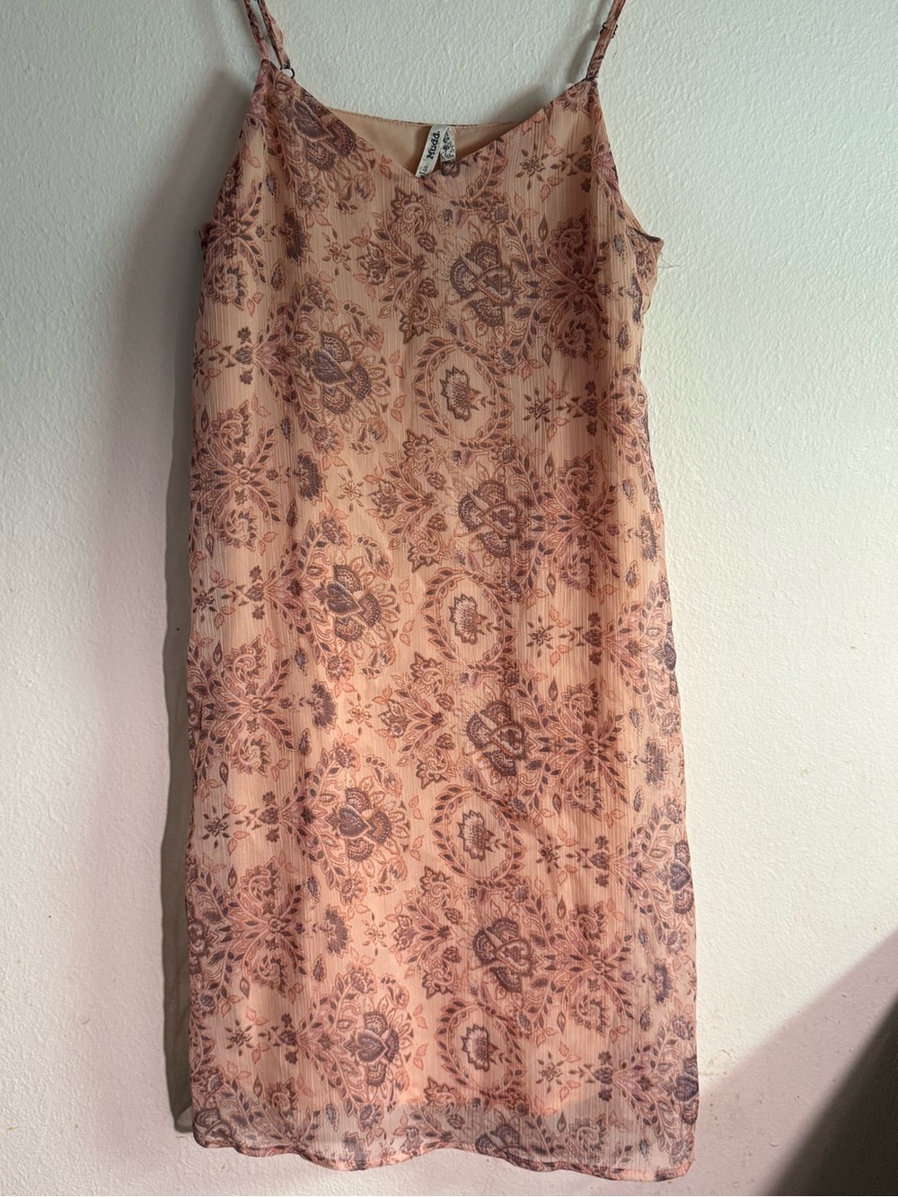 Mudd Women's Small Peach Strapless Floral Slip Dress with Brown Print